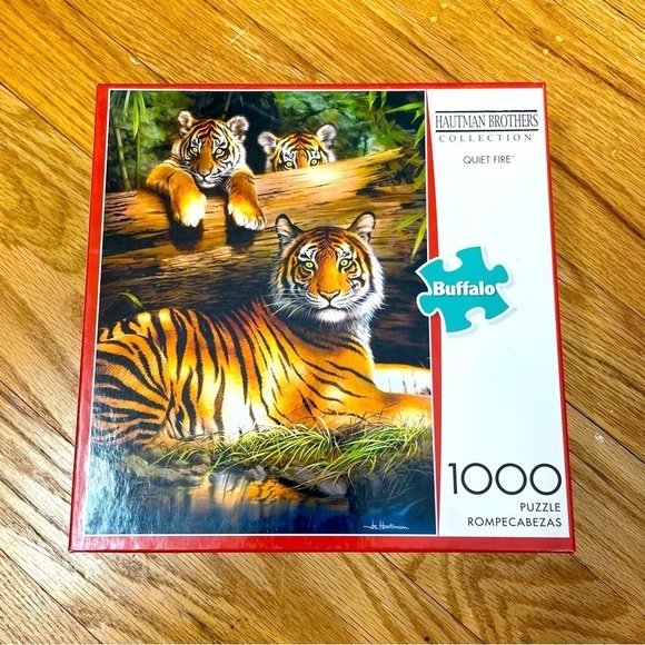 Buffalo 1000 piece jigsaw puzzle tigers jungle "Quiet Fire" excellent - Picture 1 of 4